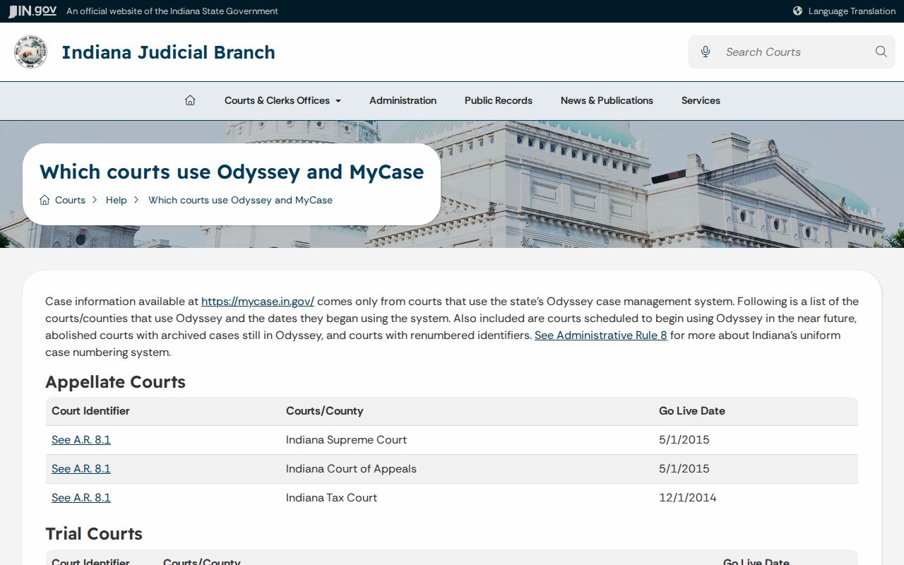 Daviess County case lookup Odyssey court codes