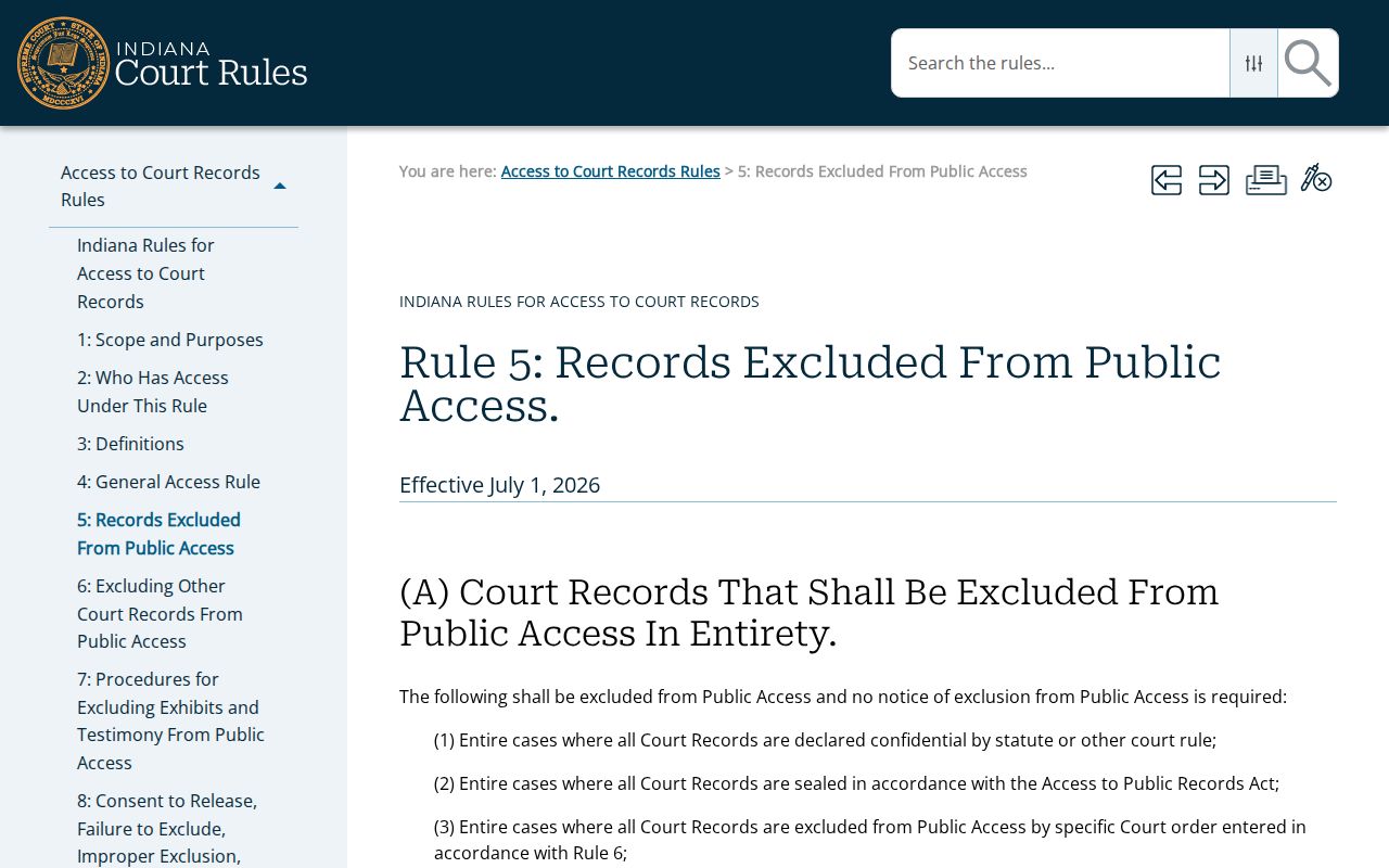 Indiana Access Rule 5 exclusions affecting Daviess criminal records