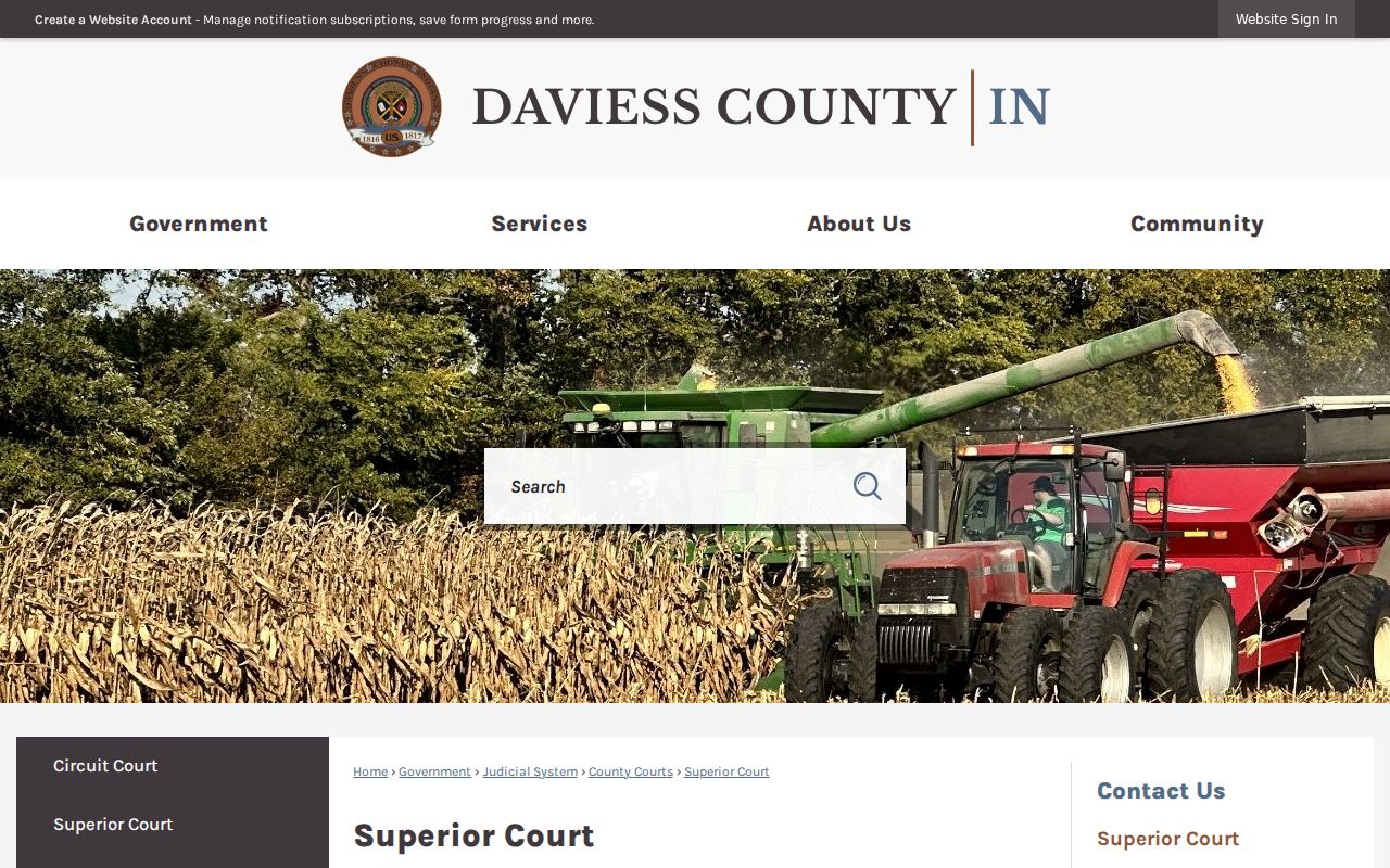 Daviess Superior Court criminal jurisdiction and contact page