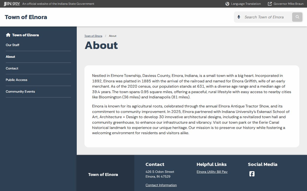 Town of Elnora history and population information