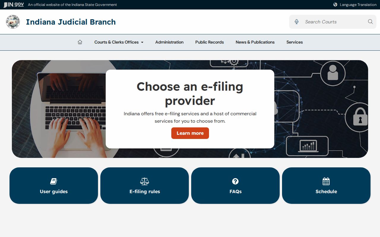 Indiana statewide e-filing information relevant to Plainville cases