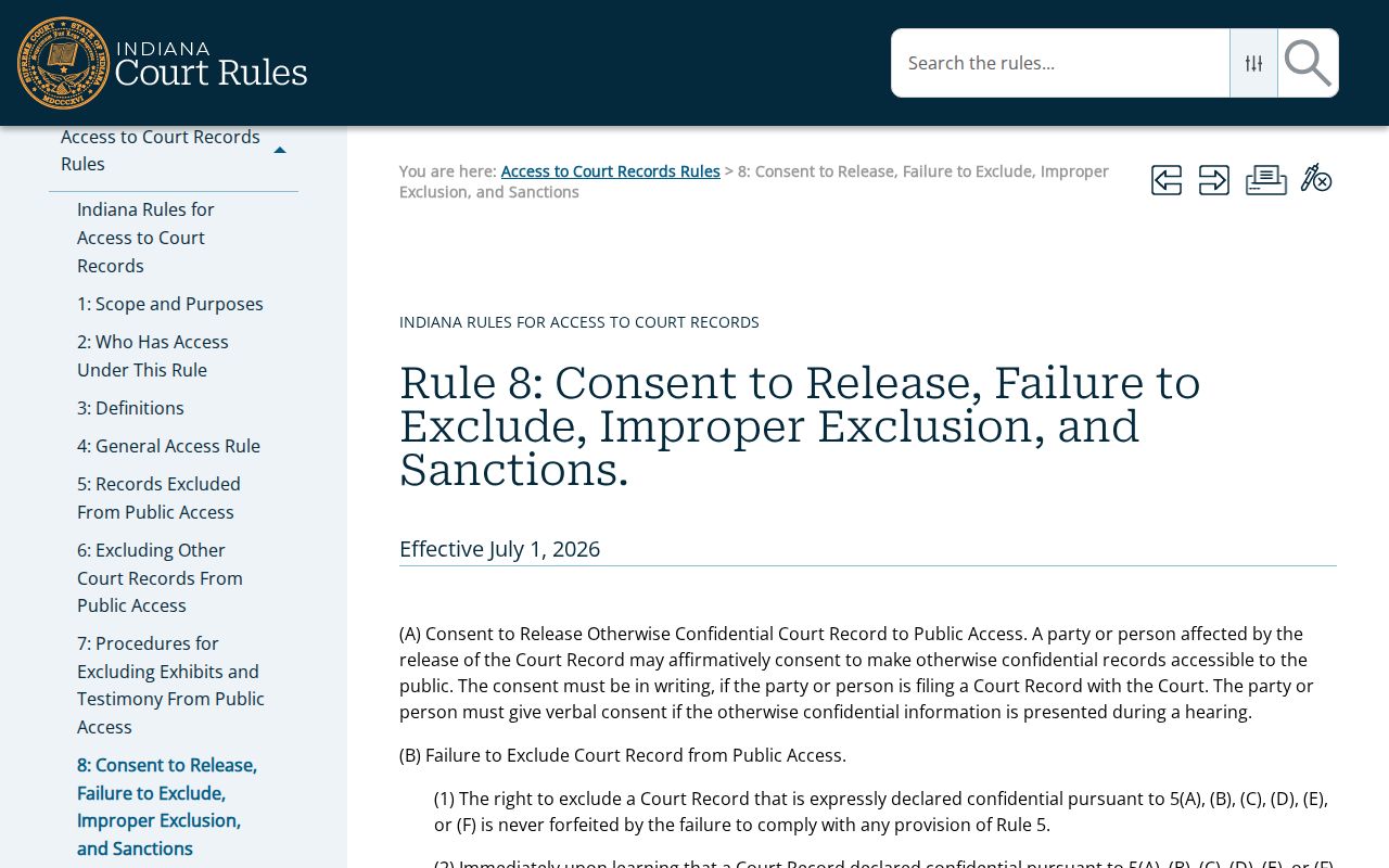 Indiana Access Rule 8 affecting Daviess traffic record access