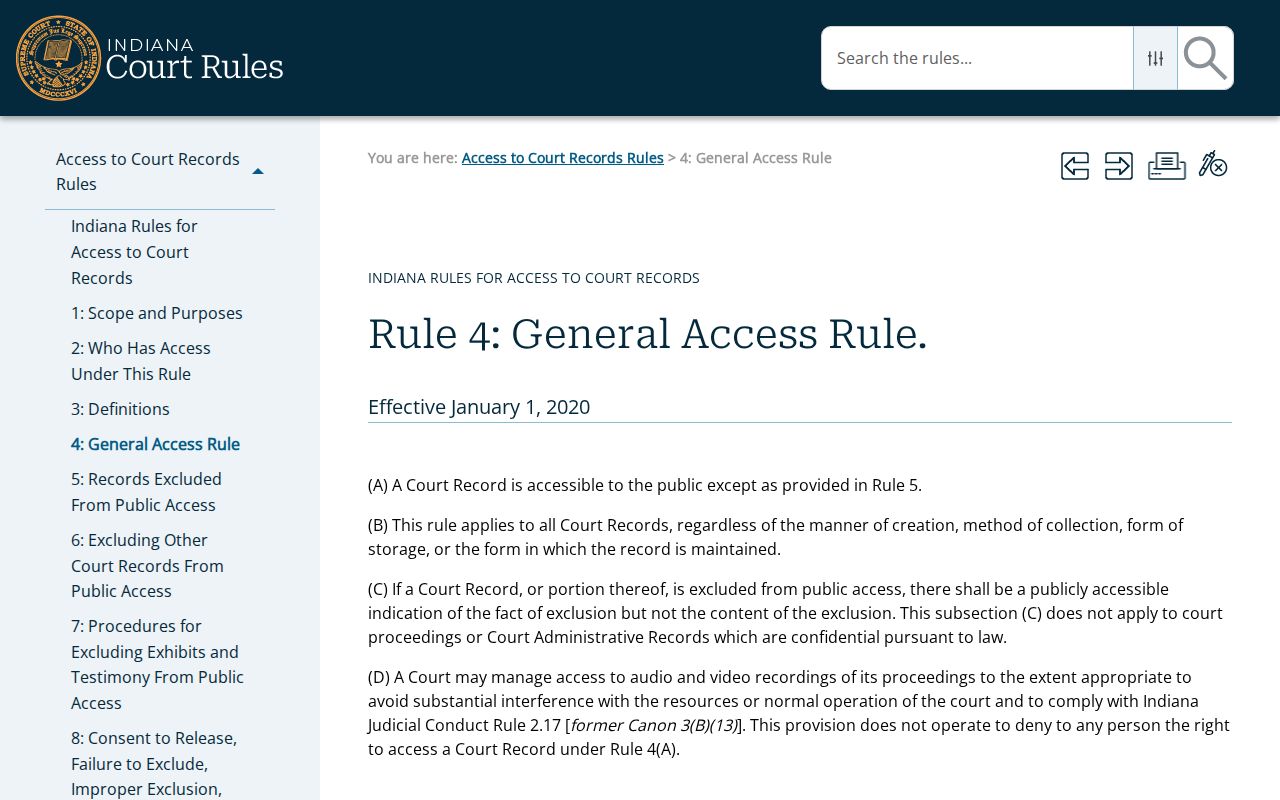 Indiana Access Rule 4 court-record standard