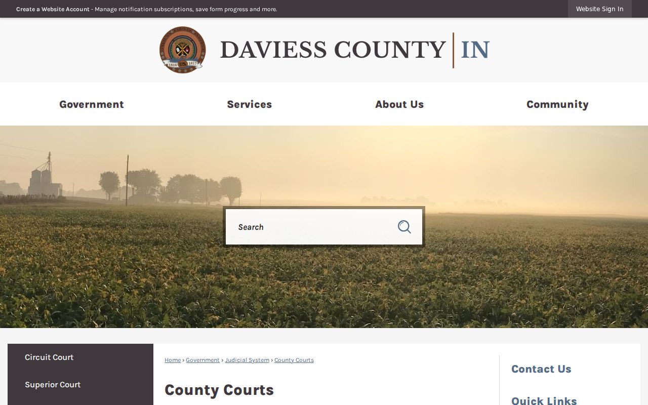 Official Daviess County Courts page for case questions and court document requests