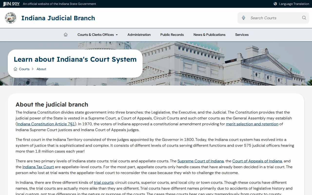 Indiana court structure showing trial and appellate courts for Daviess County cases