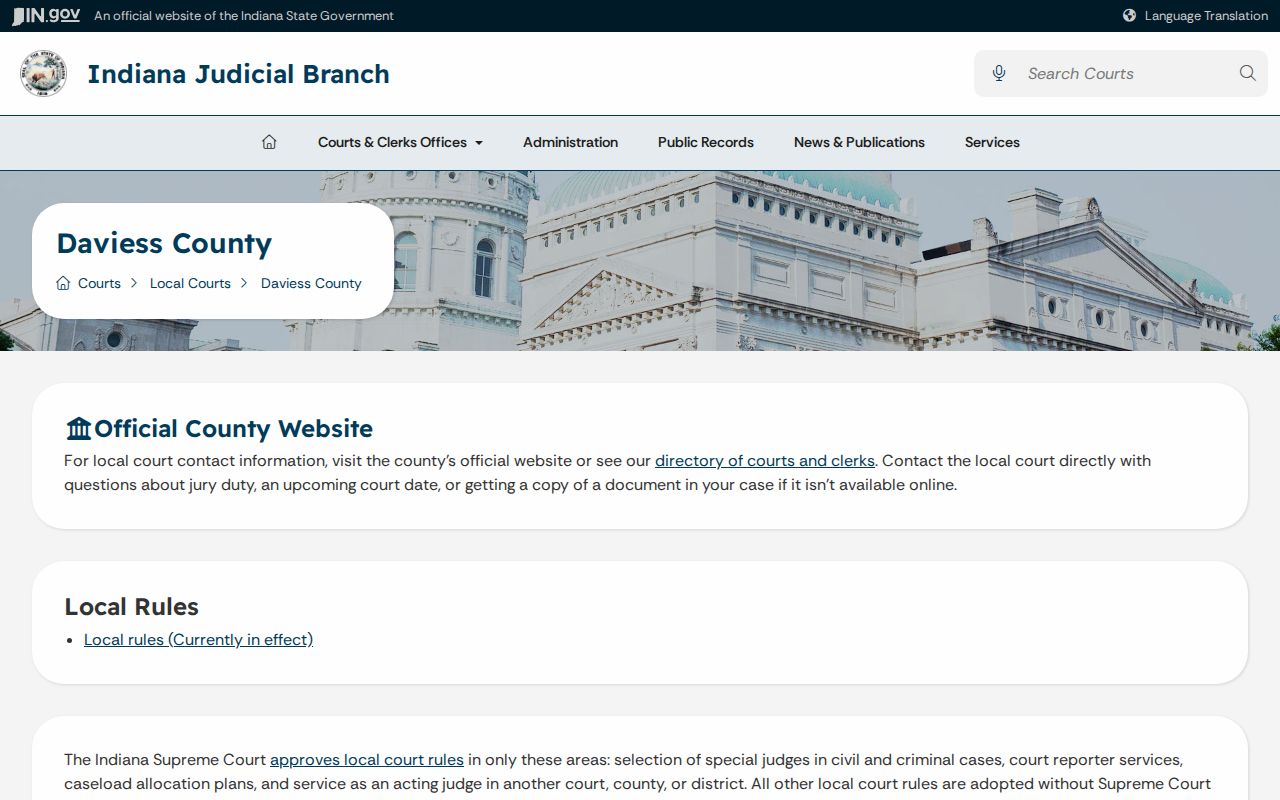 Indiana Judicial Branch Daviess County local court resources