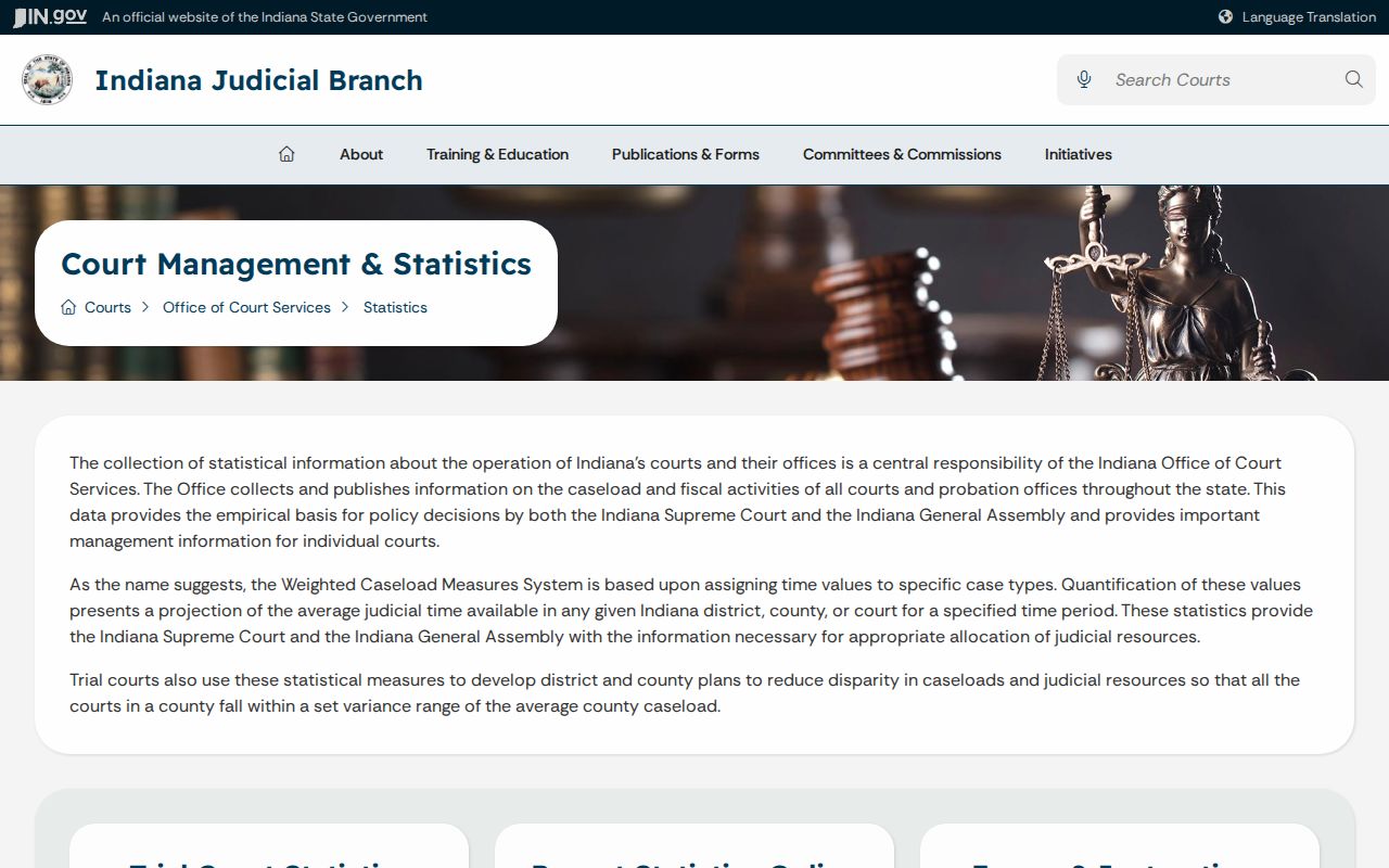Indiana Office of Court Services court statistics resources relevant to Daviess County